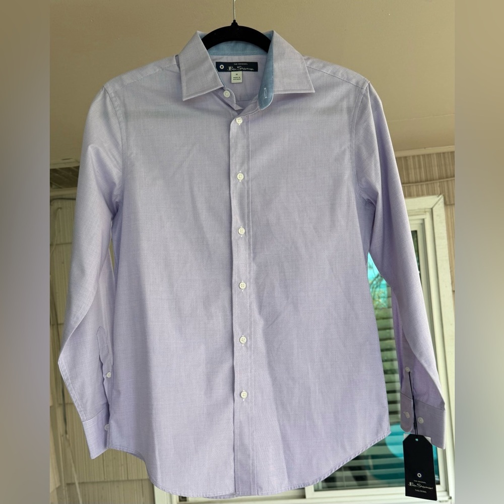 Ben Sherman Boys Purple Micro-Check Button-Down Shirt